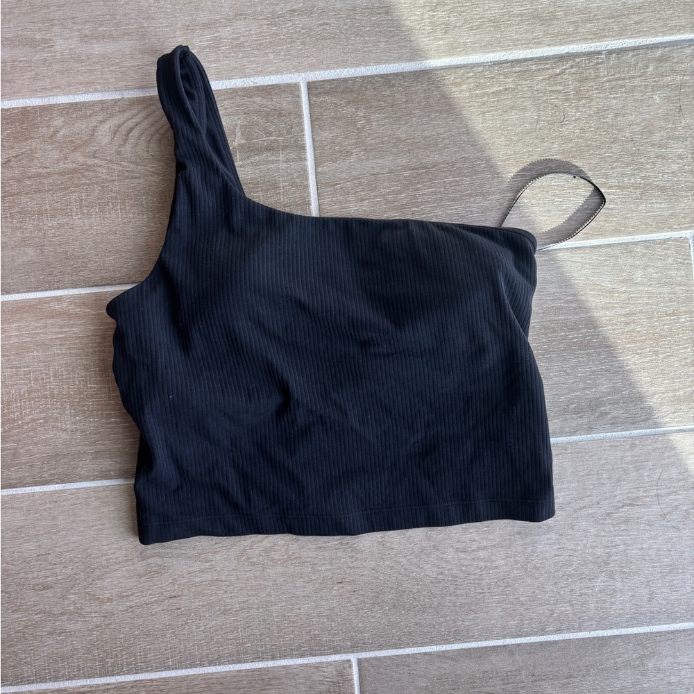 lululemon athletica Black Ribbed One-Shoulder Crop Top